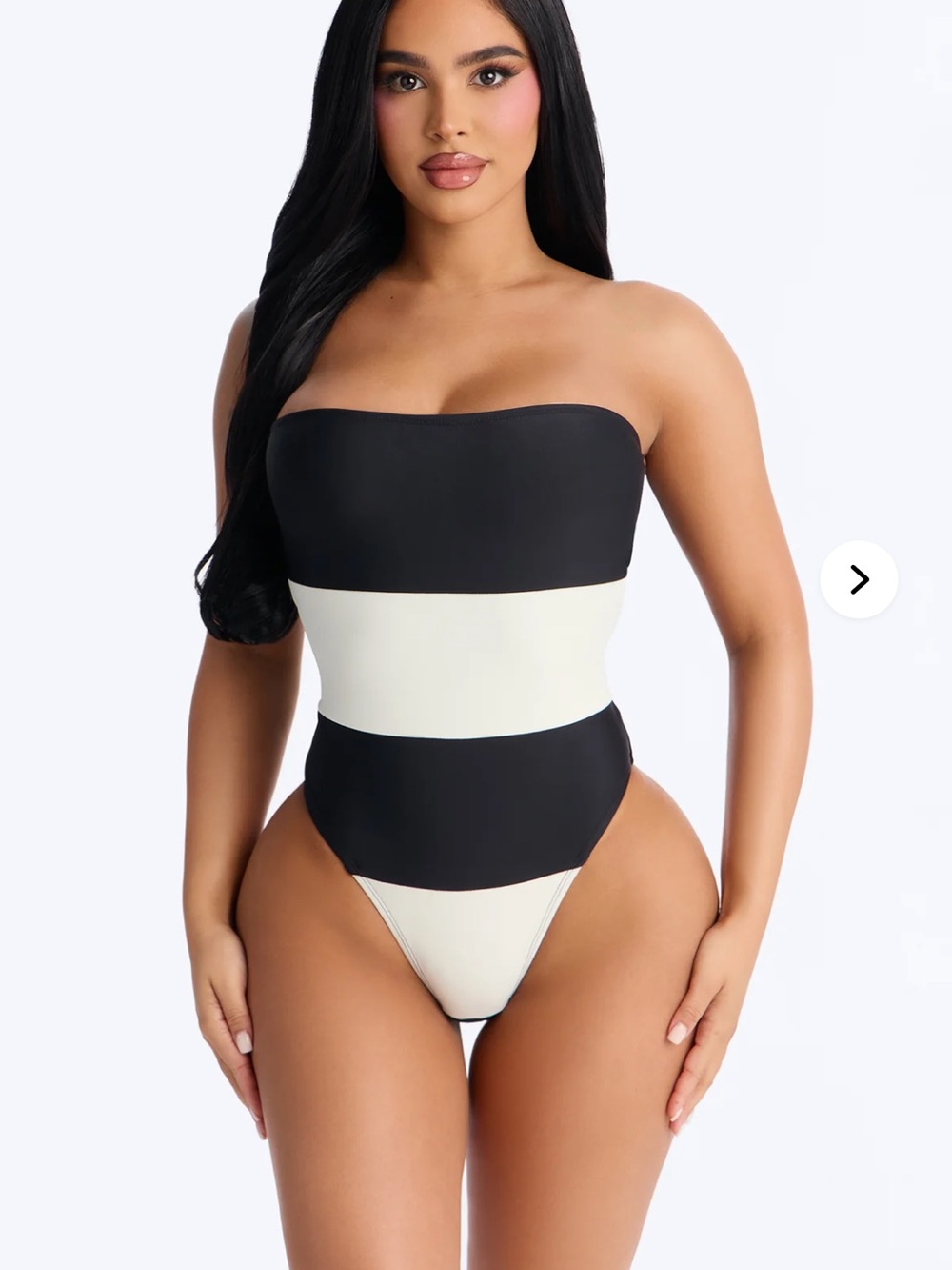 1X Strapless Colorblock One-Piece Swimsuit in Black and Cream nwt